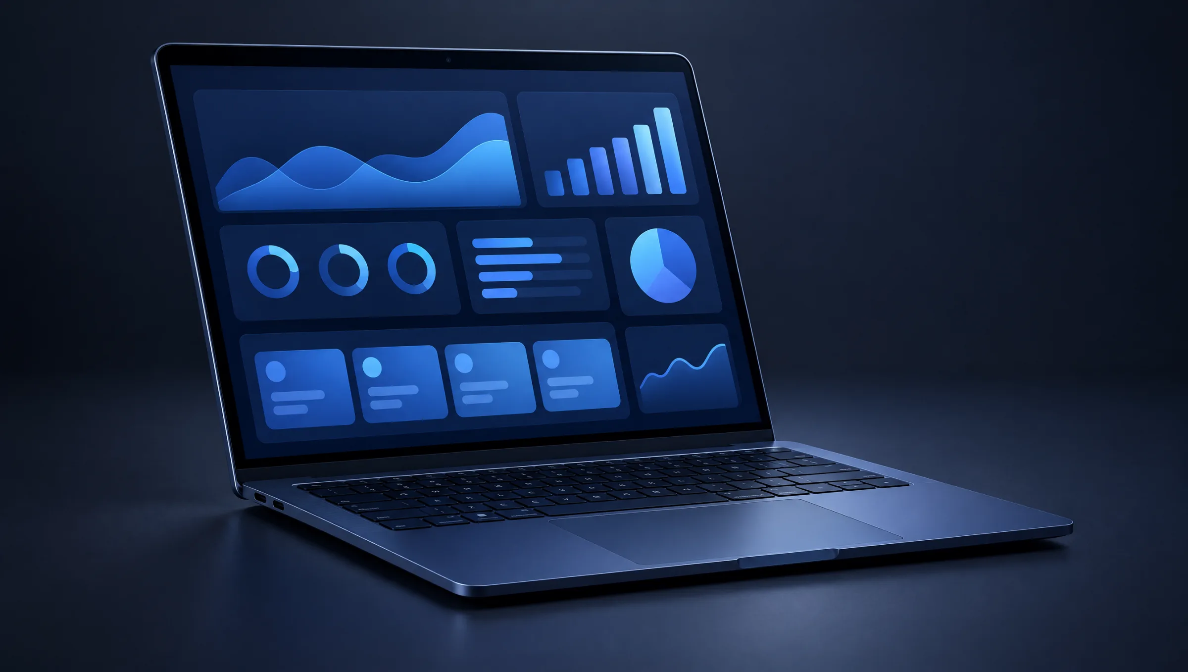 Laptop showing a business dashboard with sales and operations charts