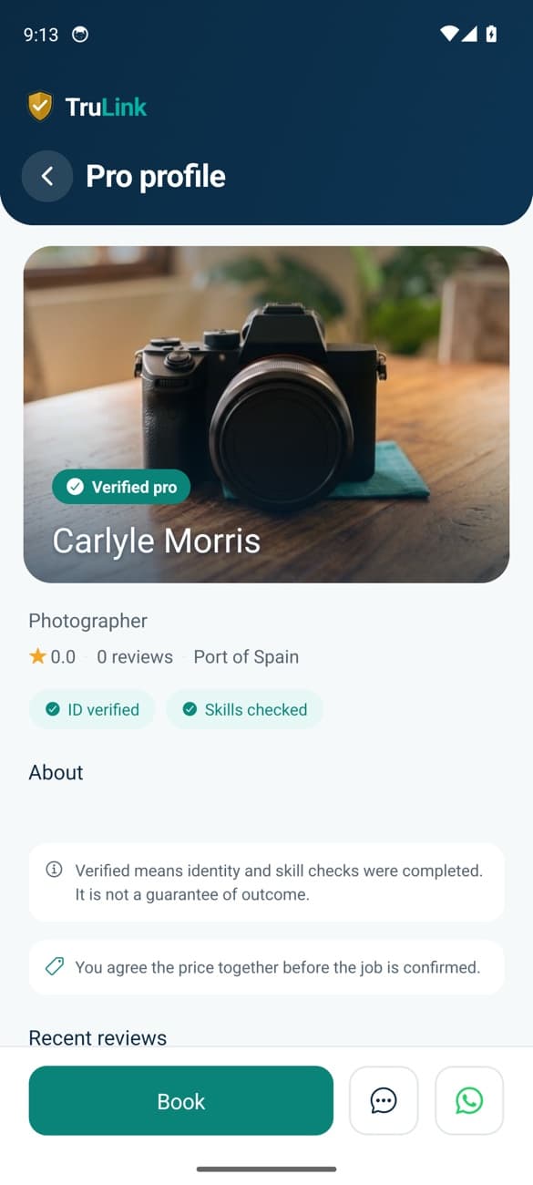 Services marketplace app — TruLink Caribbean, screen 2