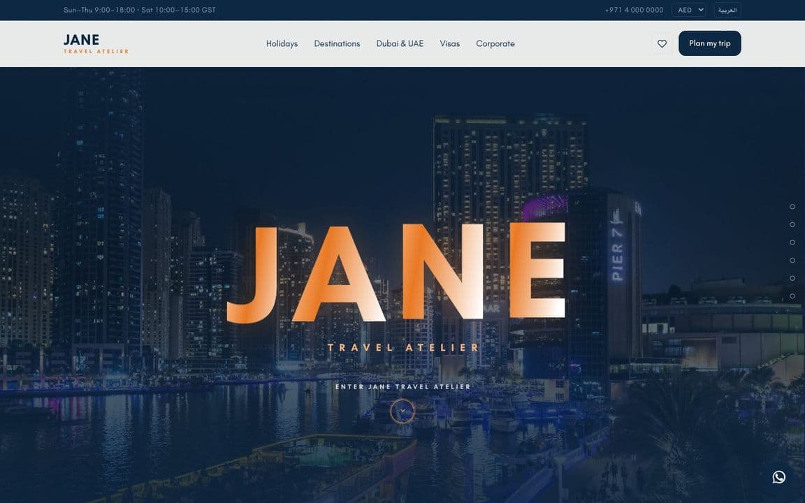 JANE TRAVELS — desktop view