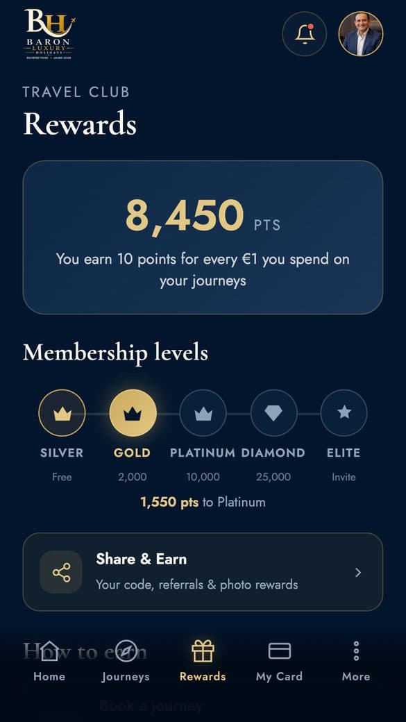 Loyalty mobile application — Baron Luxury Holidays, screen 3