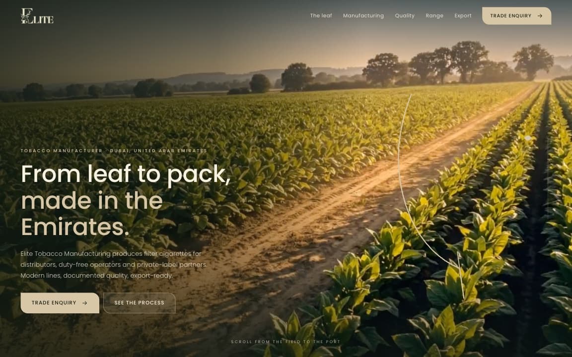 Elite Tobacco Manufacturing — desktop view