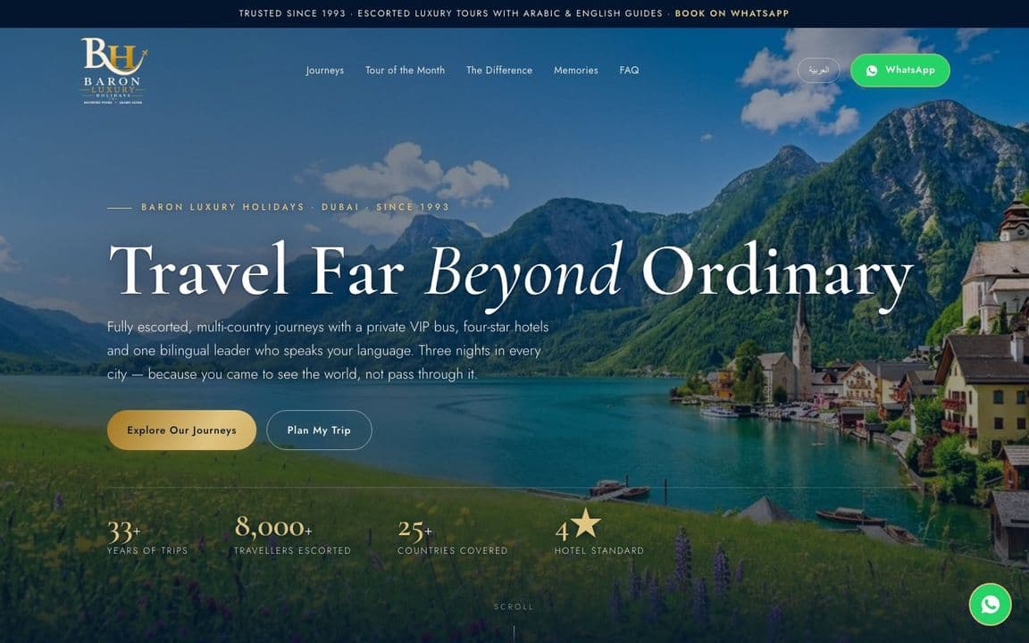 Baron Luxury Holidays — desktop view