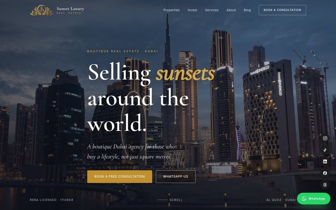 Sunset Luxury Real Estate — desktop view